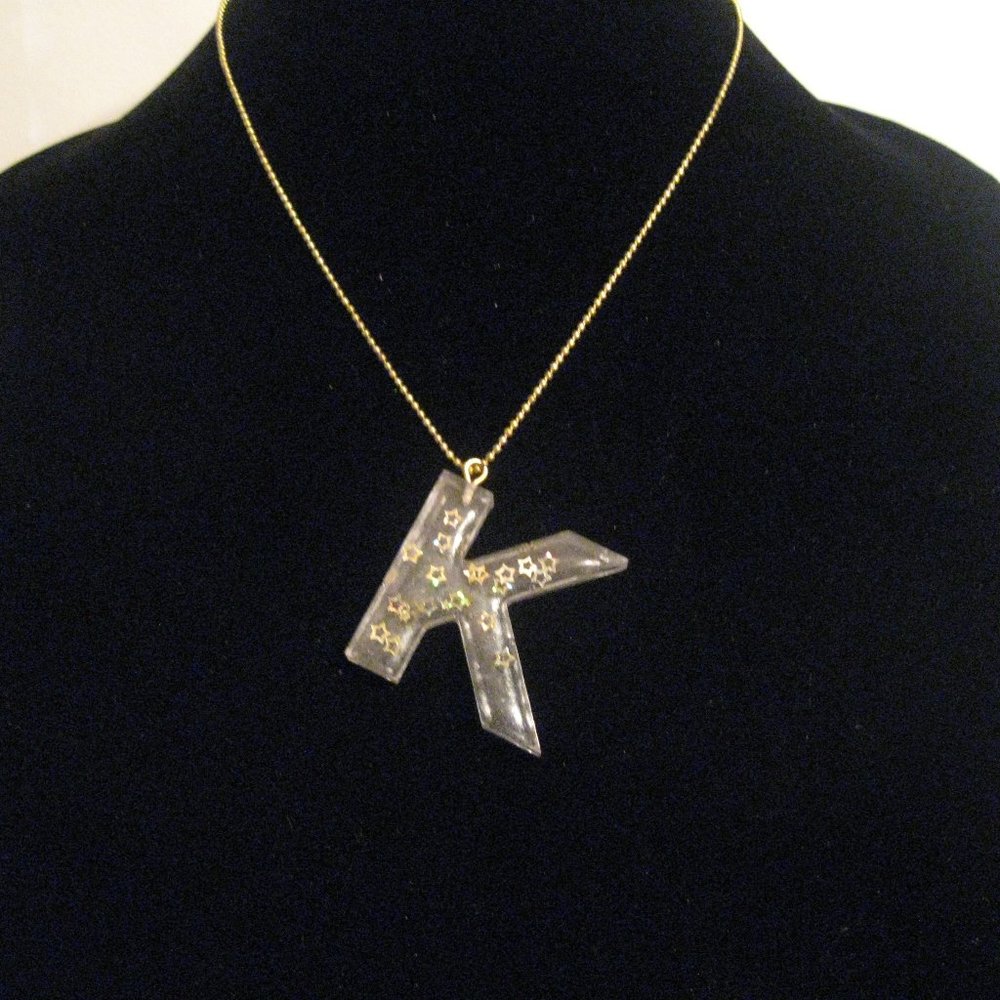 Resin Clear and Gold Initial Necklace